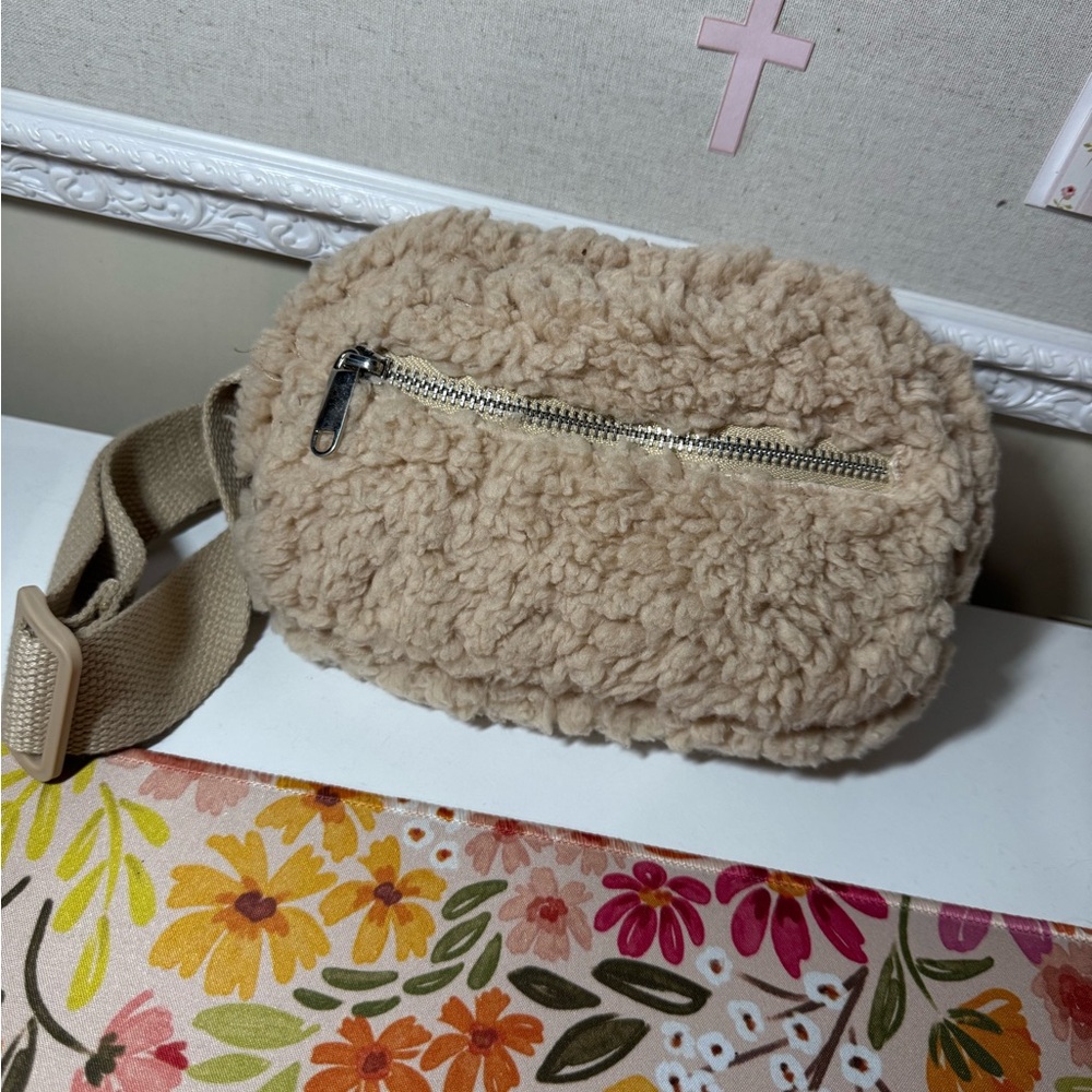 Cozy Tan Sherpa Crossbody Bag